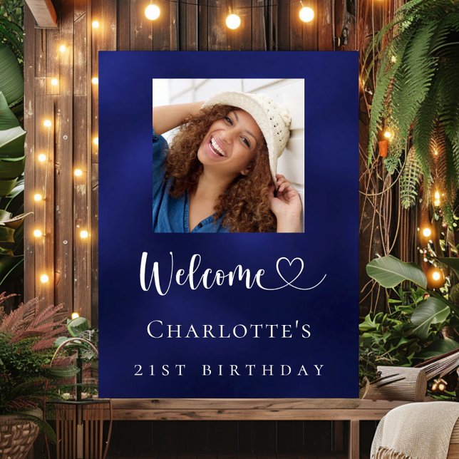 Navy blue photo birthday party welcome  poster (Creator Uploaded)