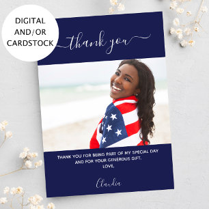 Navy blue photo birthday thank you card