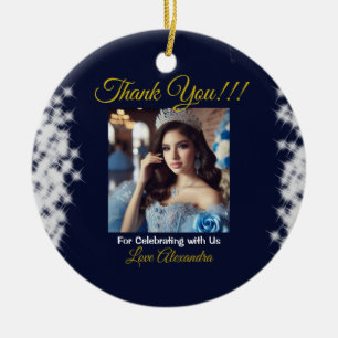 Navy Blue Photo Boho Quinceañera Spanish Favour Ceramic Tree Decoration