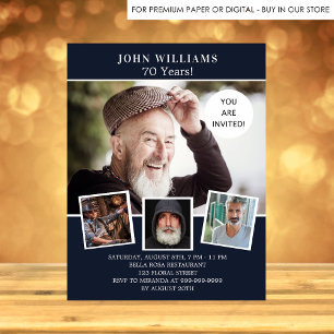 Navy blue photo collage birthday invitation