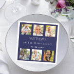 Navy blue photo collage birthday party napkin<br><div class="desc">For a 50th (or any age) birthday,  celebrating his/her life with a collage of 6 of your high quality photos of her,  her friends,  family,  interest or pets.  Personalise and add a name,  age,  date.    A classic navy blue background.</div>