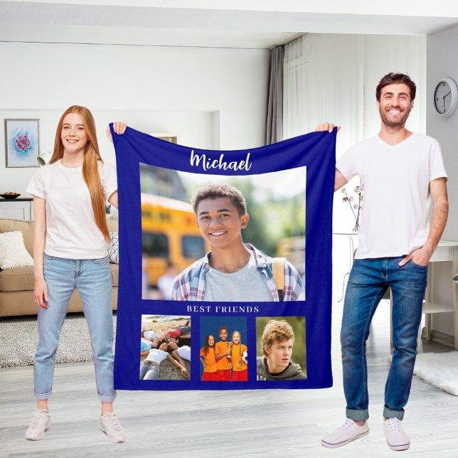 Navy blue photo collage boy friends fleece blanket (Creator Uploaded)