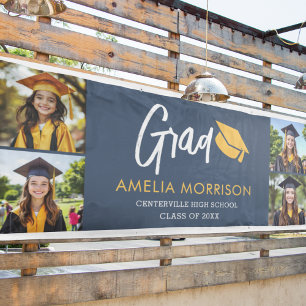 Navy Blue Photo Collage Graduate Graduation Banner