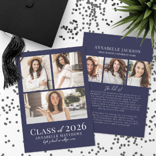 Navy Blue Photo Collage Graduation Announcement