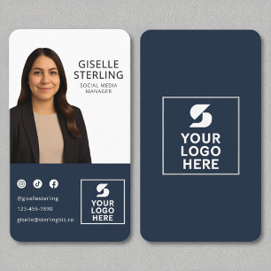 Navy Blue Photo Logo Portrait Modern  Business Card
