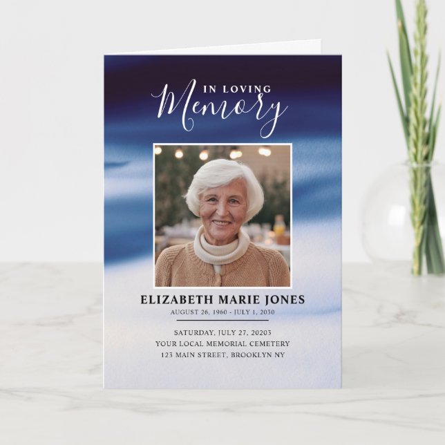 Navy Blue Photo Memorial Funeral In Loving Memory Programme (Front)