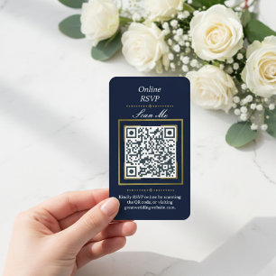 Navy Blue   Photo Online RSVP QR Code Wedding  Enclosure Card