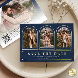 Navy Blue Photo QR Code Wedding Save the Date