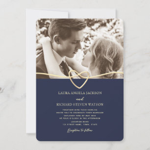 Navy Blue Photo Wedding Invitation with QR Code