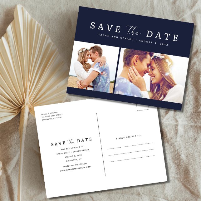 Navy Blue Photo Wedding Save the Date  Announcement Postcard (Creator Uploaded)