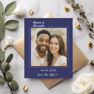 Navy blue photo wedding Save the Date Flyer