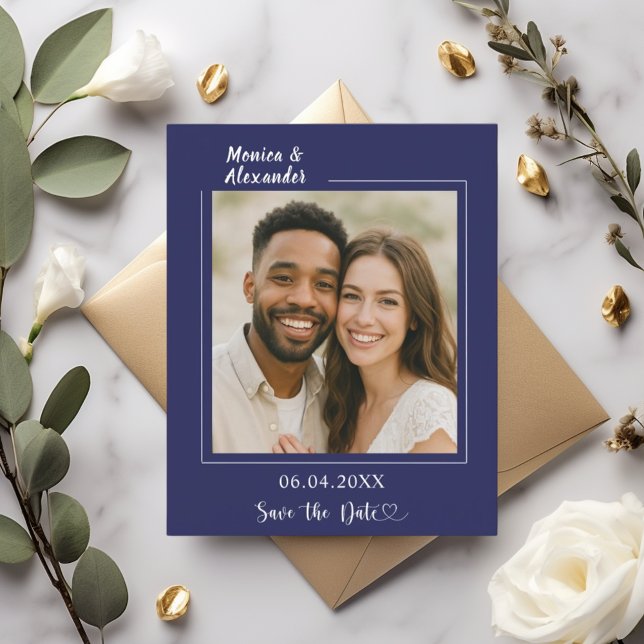 Navy blue photo wedding Save the Date Flyer (Creator Uploaded)