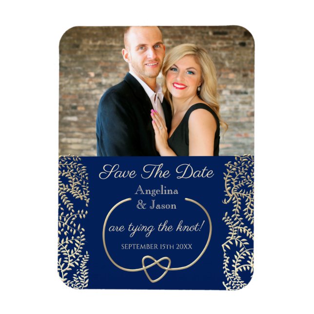 Navy Blue Photo Wedding Save The Date Invitation Magnet (Vertical)