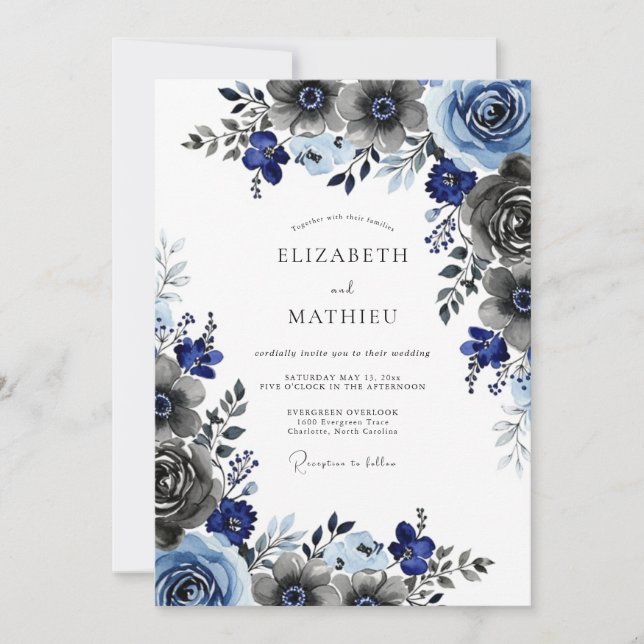 Navy Blue Picturesque Winter Wedding Invitation (Front)