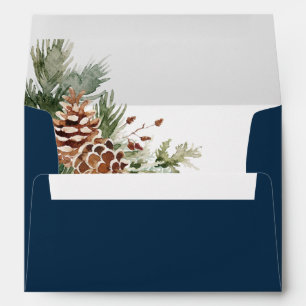 Navy Blue Pine Wedding Envelope