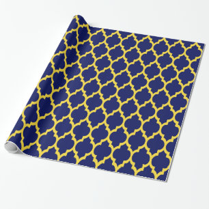 Navy Blue Pineapple Yellow Moroccan #4 Wrapping Paper