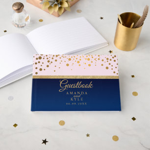 Navy Blue, Pink and Gold Wedding Guest Book