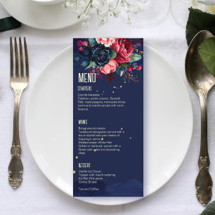 Navy blue pink blue flowers menu template