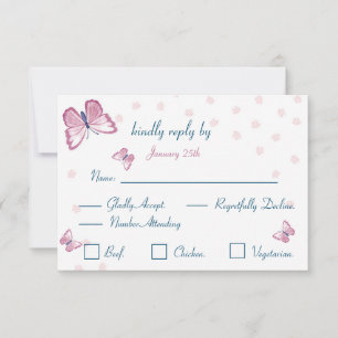 navy blue pink butterflies response card RSVP