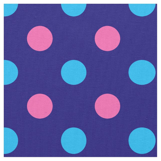 Navy Blue Pink Cyan Polka Dot Pattern Fabric (Close Up)