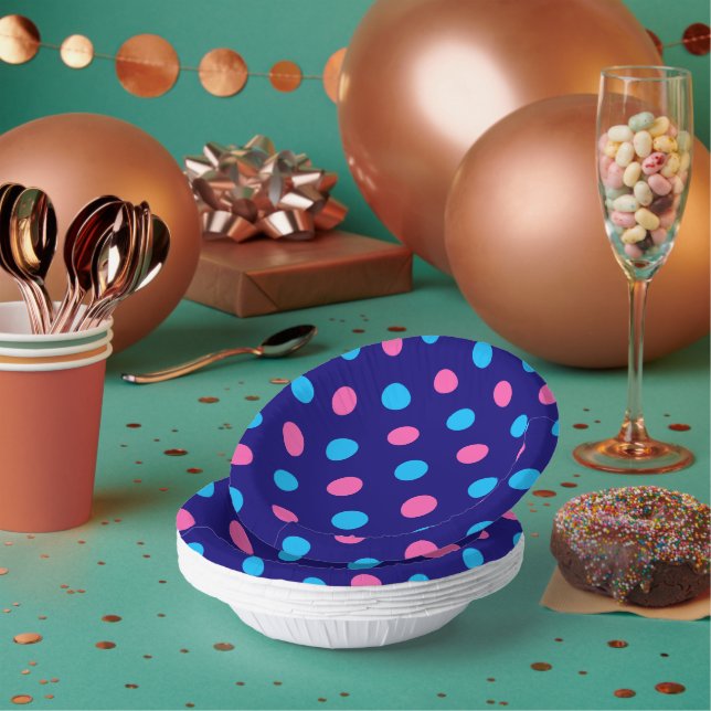 Navy Blue Pink Cyan Polka Dot Pattern Paper Plate (Multi)