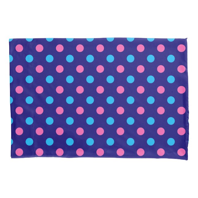 Navy Blue Pink Cyan Polka Dot Pattern Pillowcase (Front)