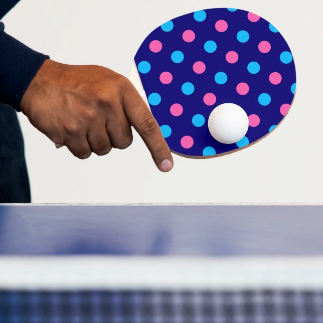 Navy Blue Pink Cyan Polka Dot Pattern Ping Pong Paddle (Insitu)