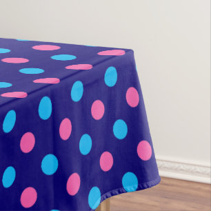 Navy Blue Pink Cyan Polka Dot Pattern Tablecloth