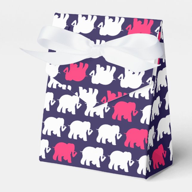 Navy blue & pink elephants favour box (Front Side)