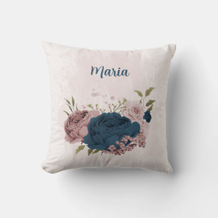 navy blue pink flowers  cushion