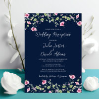 Navy Blue Pink Hibiscus Bloom Wedding Reception