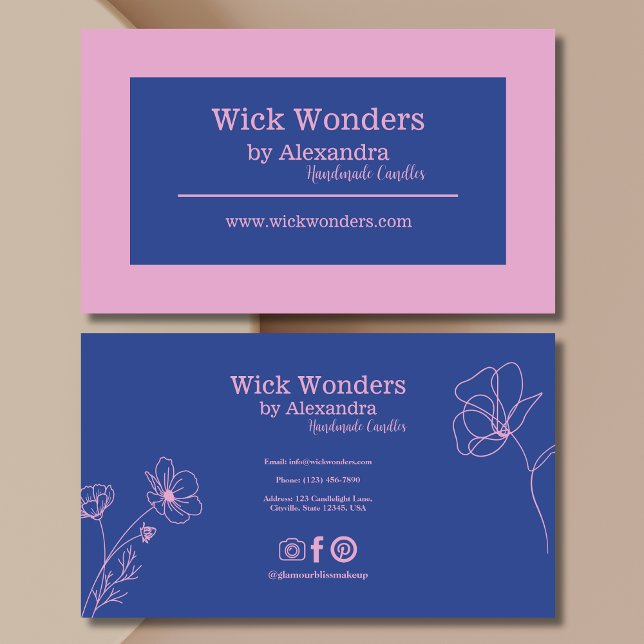 Navy Blue Pink Minimalistic Candle Making Business Card (Creator Uploaded)
