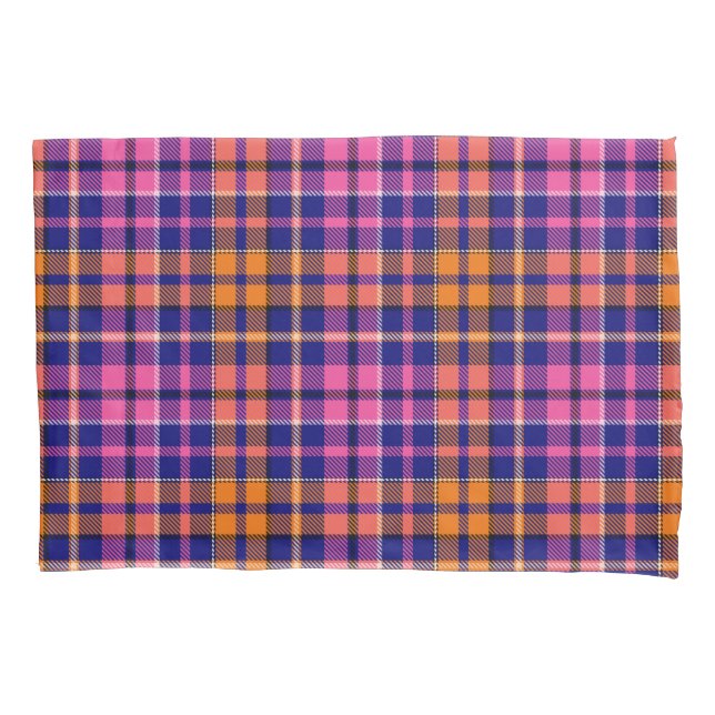 Navy Blue Pink Orange Plaid Tartan Design  Pillowcase (Front)