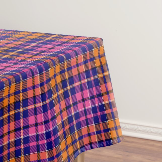 Navy Blue Pink Orange Plaid Tartan Design  Tablecloth (In Situ)