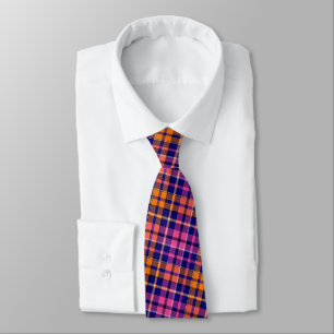Navy Blue Pink Orange Plaid Tartan Design Tie
