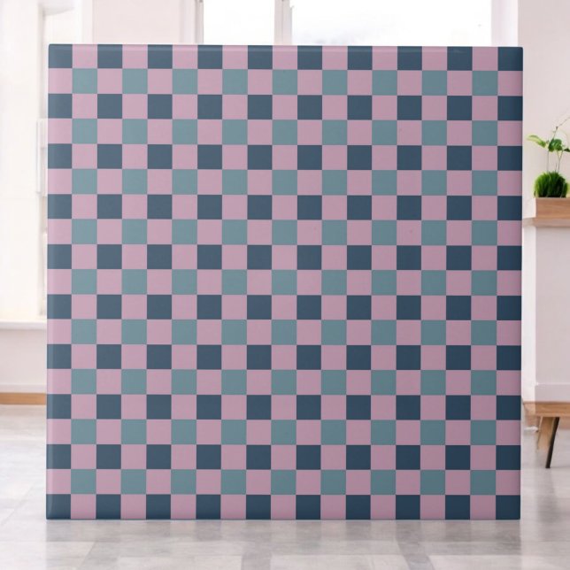 Navy Blue & Pink Purple Chequered Pattern Retro  Tile (Creator Uploaded)