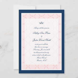 Navy Blue Pink Traditional Wedding Invitation