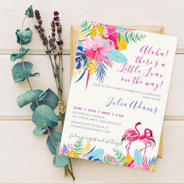 Navy Blue Pink Tropical Wild Forest Baby Shower Invitation (Creator Uploaded)