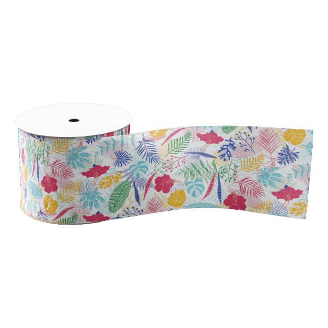 Navy Blue Pink Wild Rain Forest Evergreen Wedding Grosgrain Ribbon (Spool)