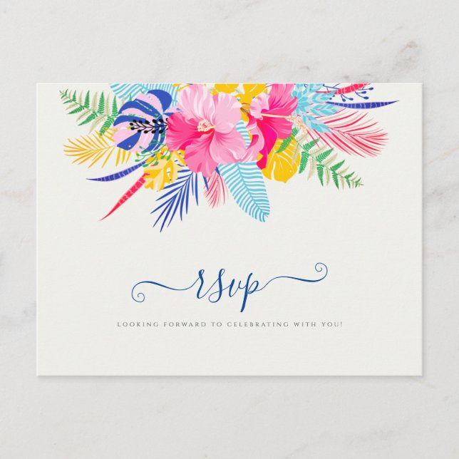 Navy Blue Pink Wild Rain Forest Evergreen Wedding Postcard (Front)