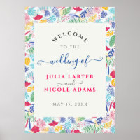 Navy Blue Pink Wild Rain Forest Evergreen Wedding