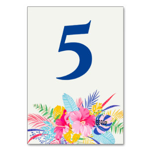 Navy Blue Pink Wild Rain Forest Evergreen Wedding Table Number