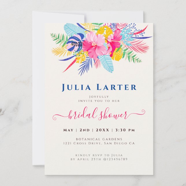 Navy Blue Pink Wild Rainforest Bridal Shower Invitation (Front)