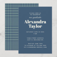 Navy Blue Plaid Masculine Man Graduation Party