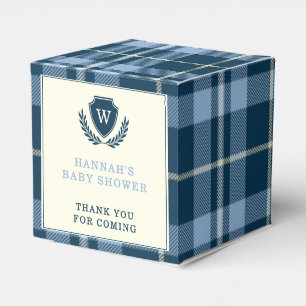 Navy Blue Plaid Monogram Thank You Baby Shower Favour Box