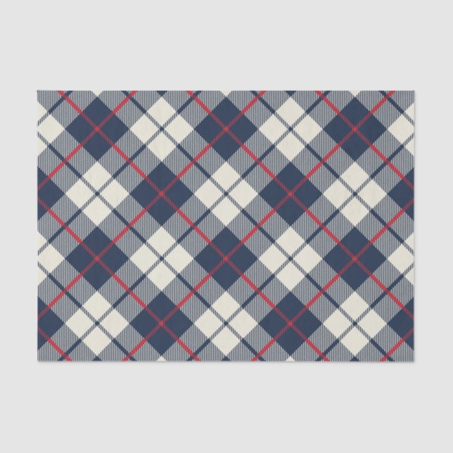 Navy Blue Plaid Pattern Tissue Paper (Front)
