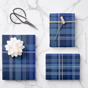 Navy Blue Plaid Tartan Cute Retro Aesthetic  Wrapping Paper Sheet