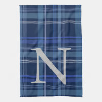 Navy Blue Plaid Tartan Cute Retro Monogram