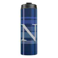 Navy Blue Plaid Tartan Cute Retro Monogram