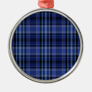Navy Blue Plaid Tartan Metal Tree Decoration